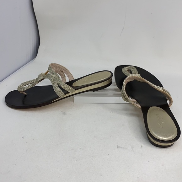 LK Bennett Sz 9 Open Toe T-Strap Gold Flat Sandals - Picture 4 of 15